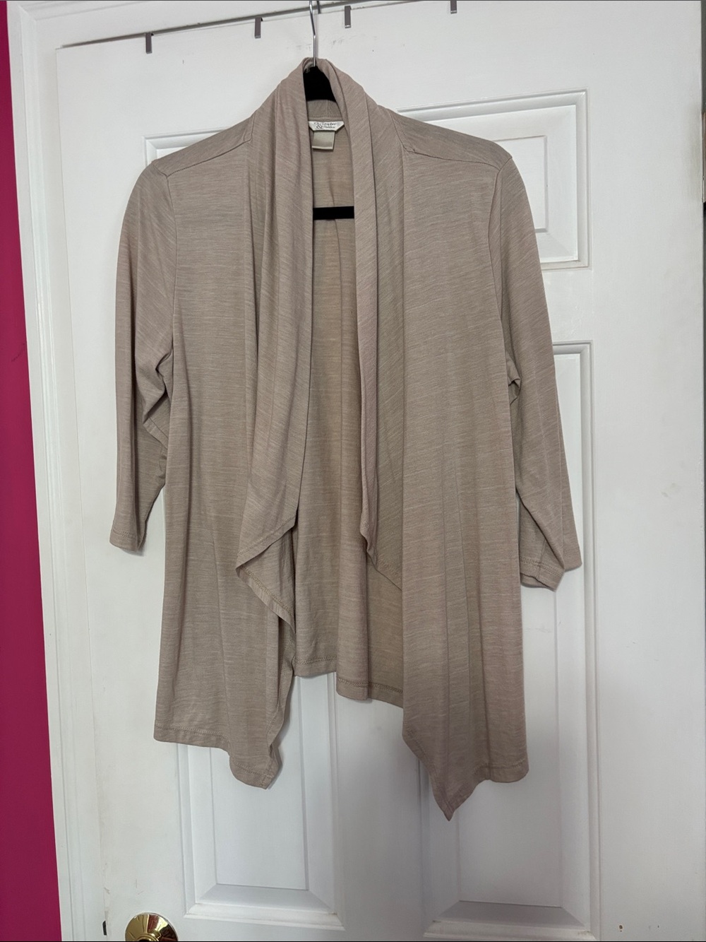Christopher & Banks Taupe Open-Front Draped Cardigan